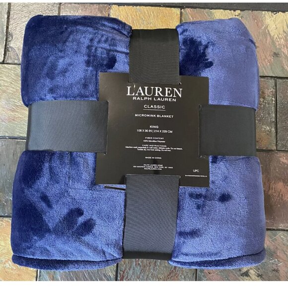 Ralph Lauren Classic Micromink Navy Blue Polyester KING Blanket 108"x90" - Picture 4 of 7